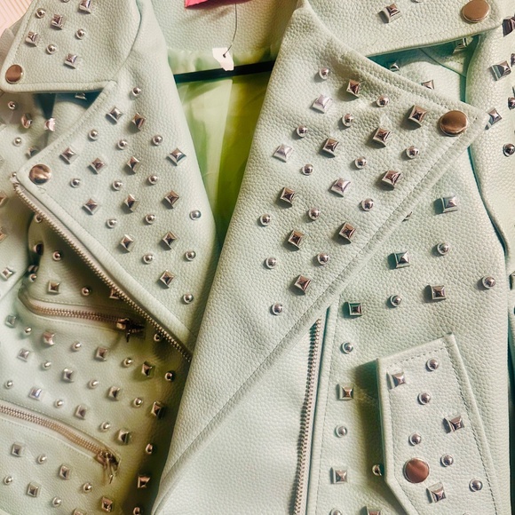 New Akira azalea wang Studded Moto Jacket mint - Picture 4 of 6